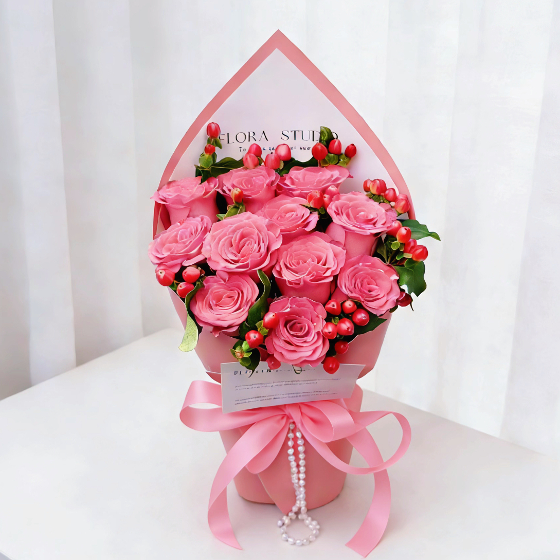 少女初恋/11朵粉玫瑰精美花束包装送老婆送闺密送朋友