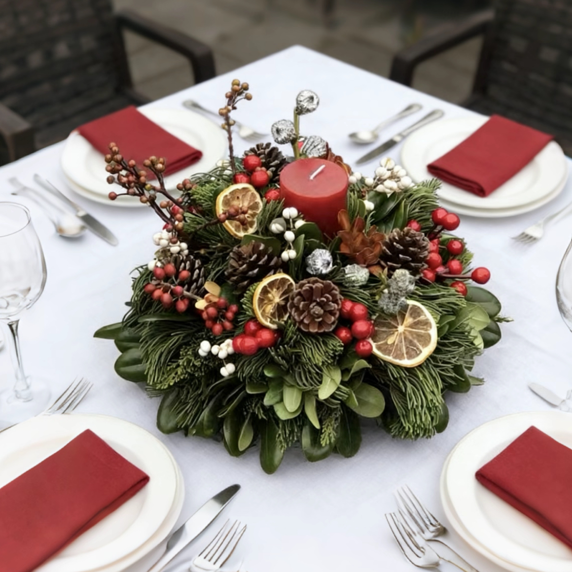 圣诞桌摆装饰圣诞节鲜花花环真松柏松枝诺贝松圣诞树场景布置