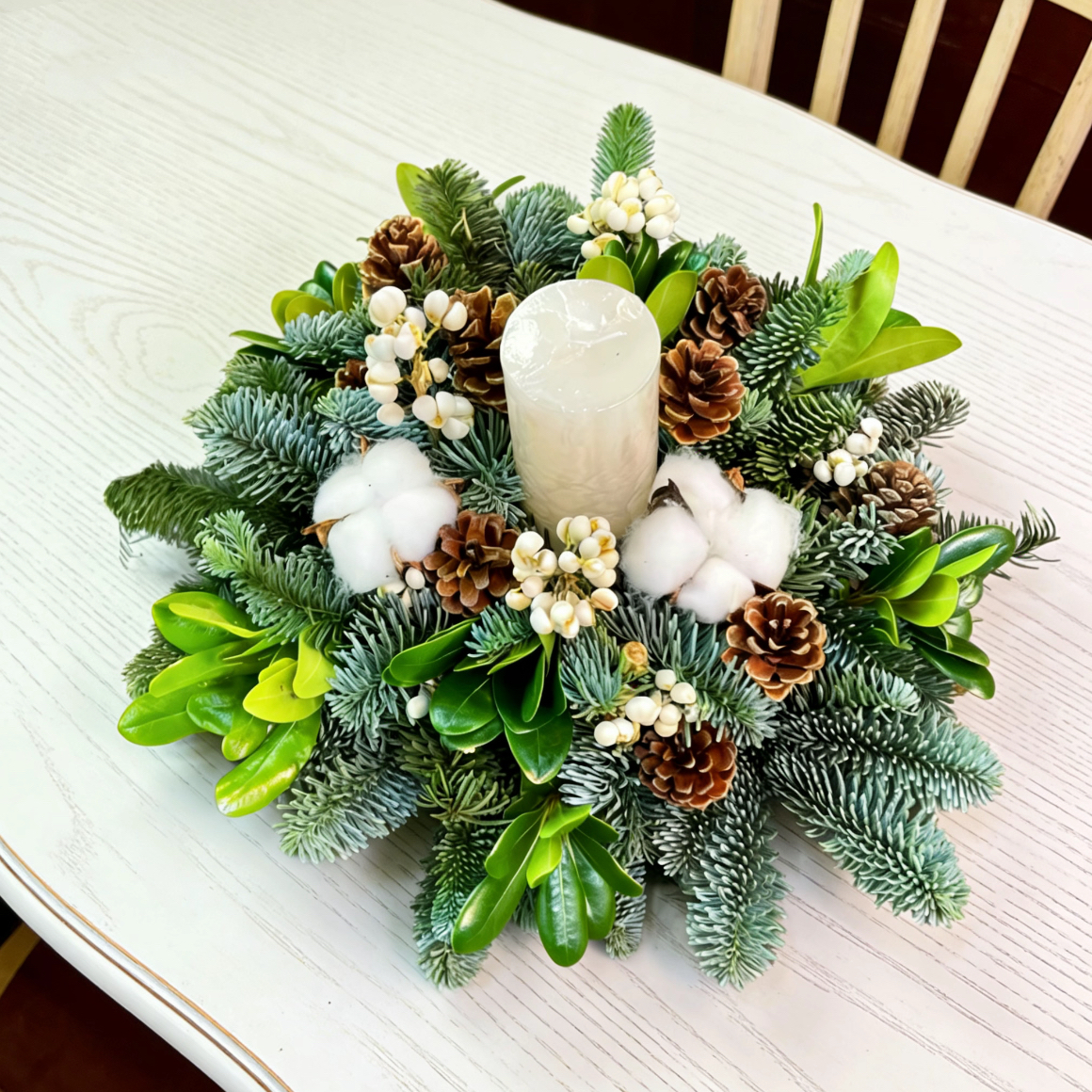 圣诞桌摆装饰圣诞节鲜花花环真松柏松枝诺贝松圣诞树场景布置